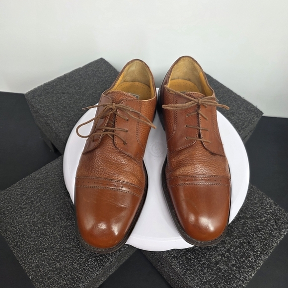 Stanley Blacker Couture Tan Pebbled Leather Cap Toe Oxfords  display picture 1